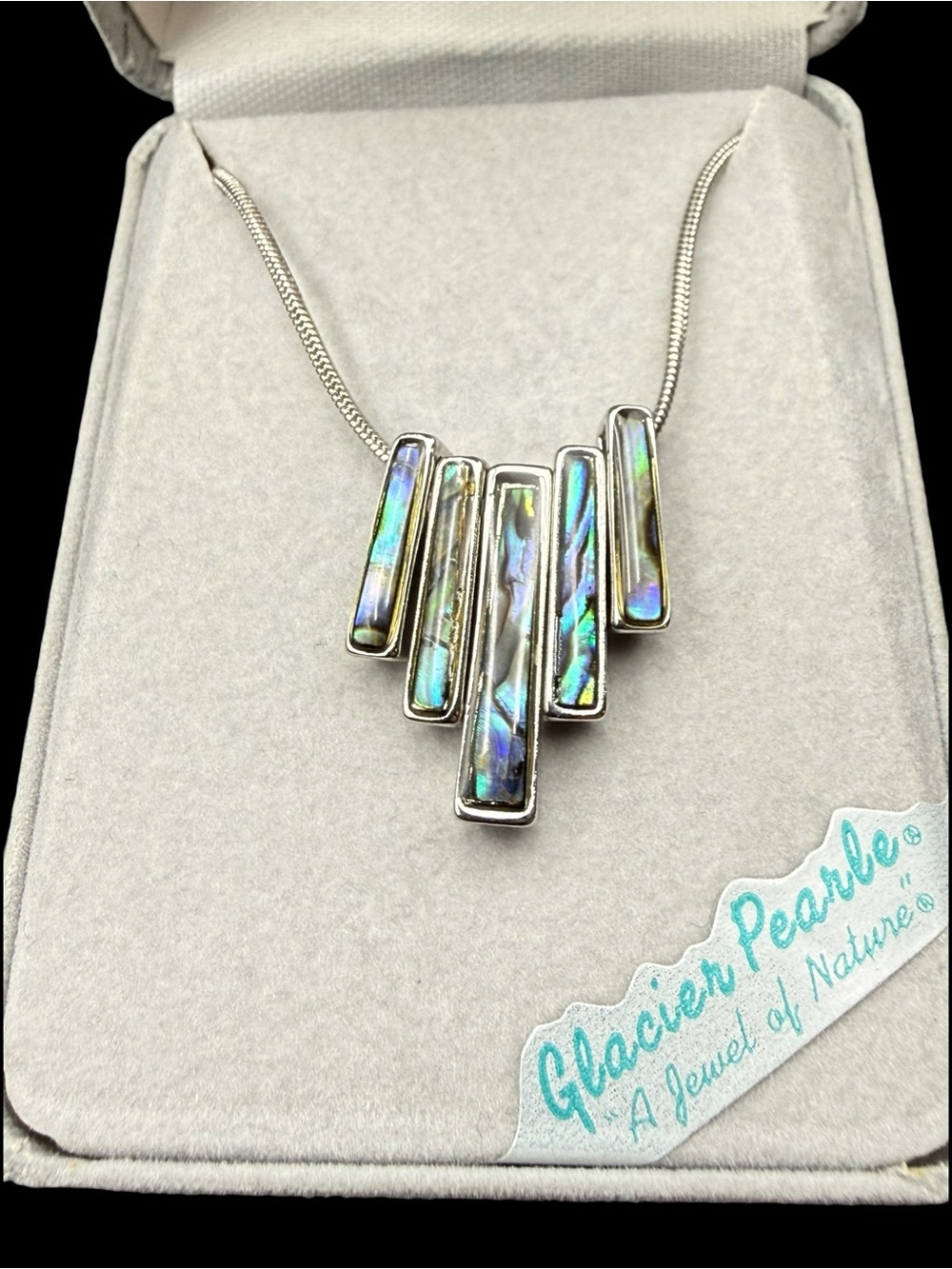 Glacier Pearle Iridescent Blue-Green Abalone Sterling Bar Necklace